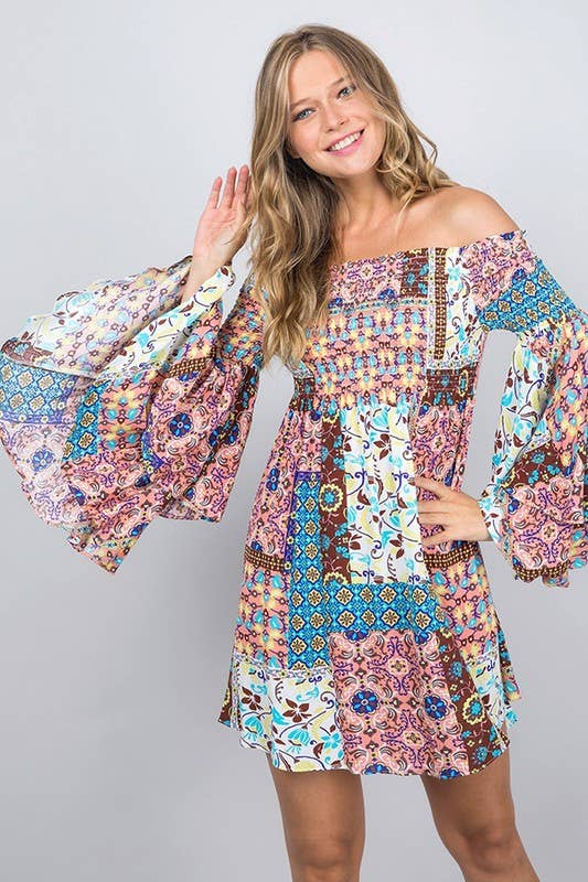 Multi Patch Print Smocked Dress for wholesale on Faire1