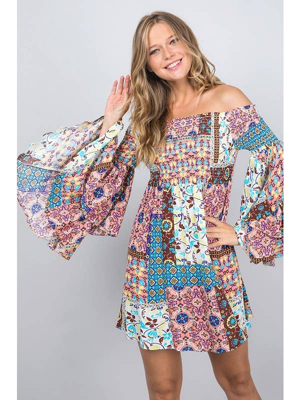 Multi Patch Print Smocked Dress for wholesale on Faire1