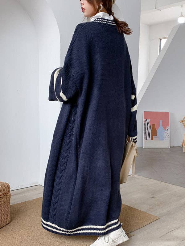 Sheer Trend - Vendita all'ingrosso Cardigan - Donna - Cappotto cardigan a righe in colore a contrasto Urban Loose12