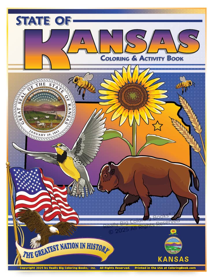 Libro da colorare del Kansas State 8,5 x 11 per la vendita all'ingrosso da parte di Really Big Coloring Books | ColoringBook.com
