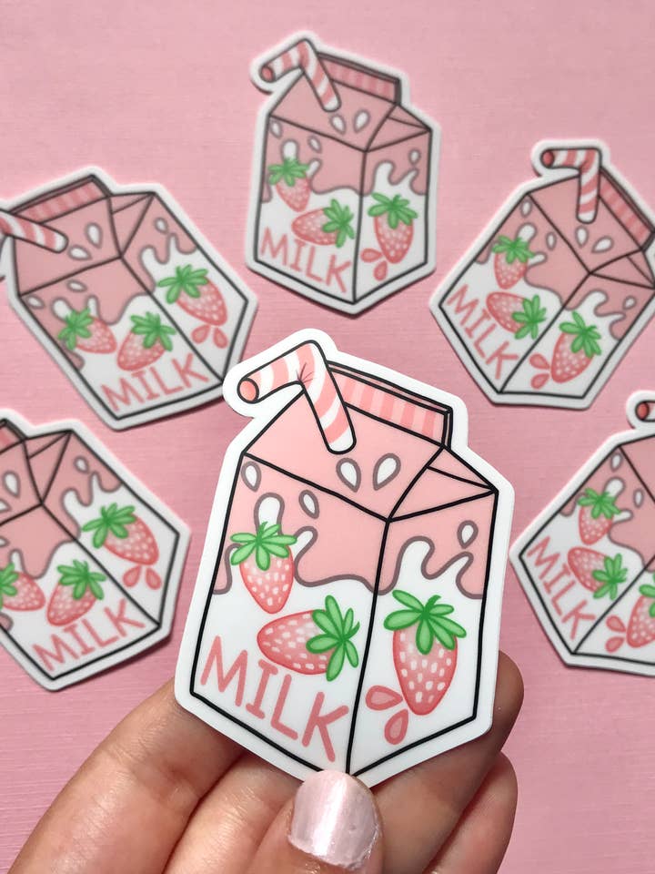 Autocollant en vinyle laminé au lait de fraise - Résistant aux intempéries pour la vente par Sun Sprinkles
