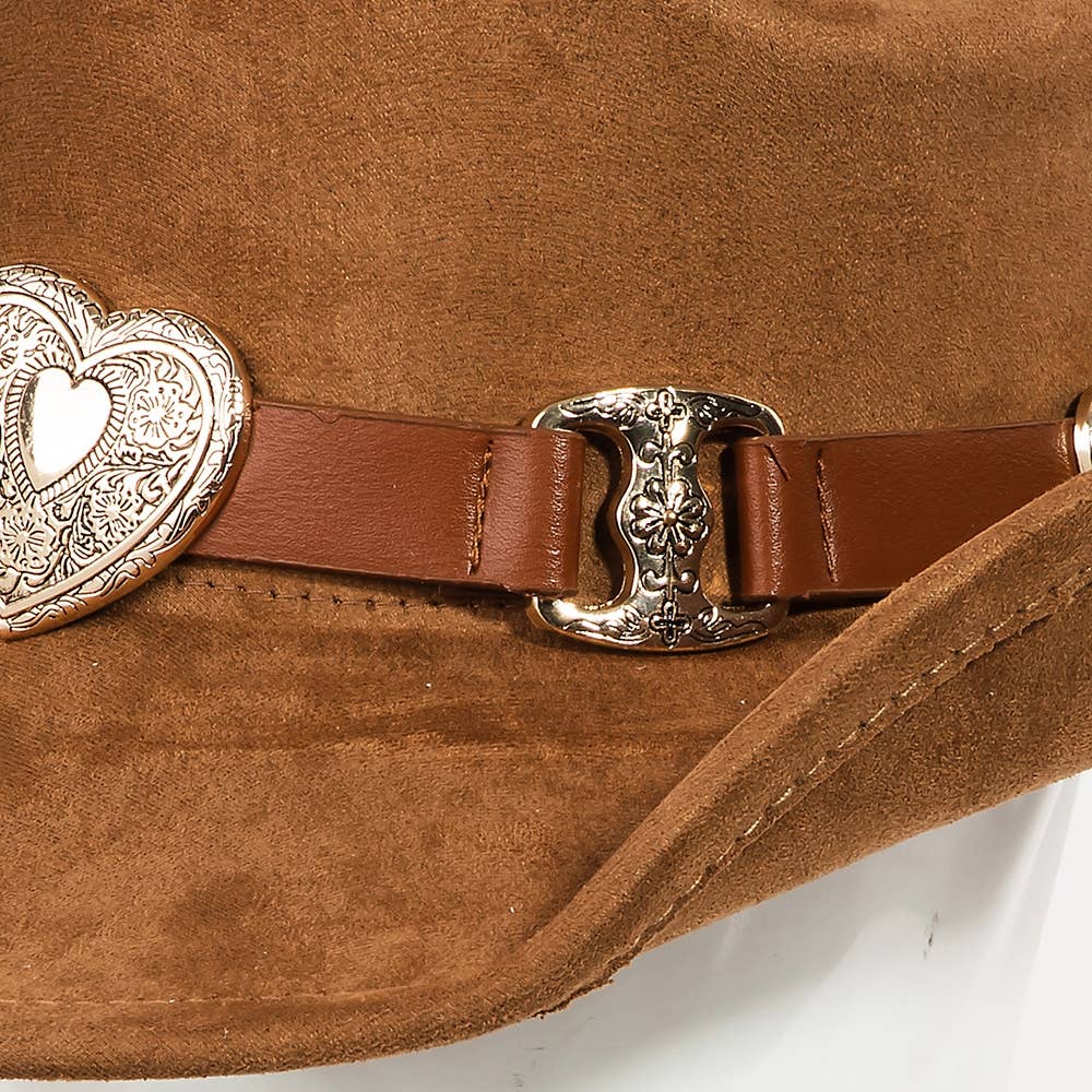 Collections by Fame Accessories - Vendita all'ingrosso Fedora - Donna - Cappello da cowboy occidentale con fibbia a cuore1