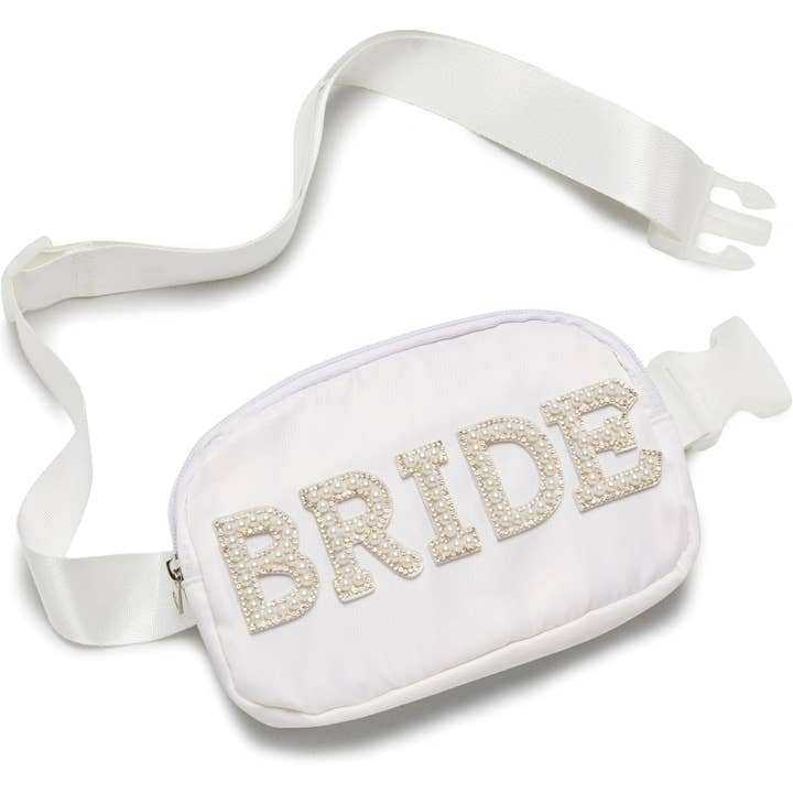 Bride Fanny Pack with Pearl Lettering - White and other Purchase Wholesale bride charms. Free Returns & Net 60 Terms on Faire trending on Faire.