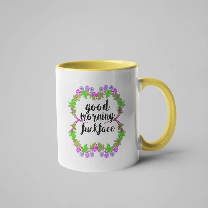 Calm Down Caren – Großhandel Kaffeebecher – Good Morning Fuck Face Kaffeetasse, florale zarte3