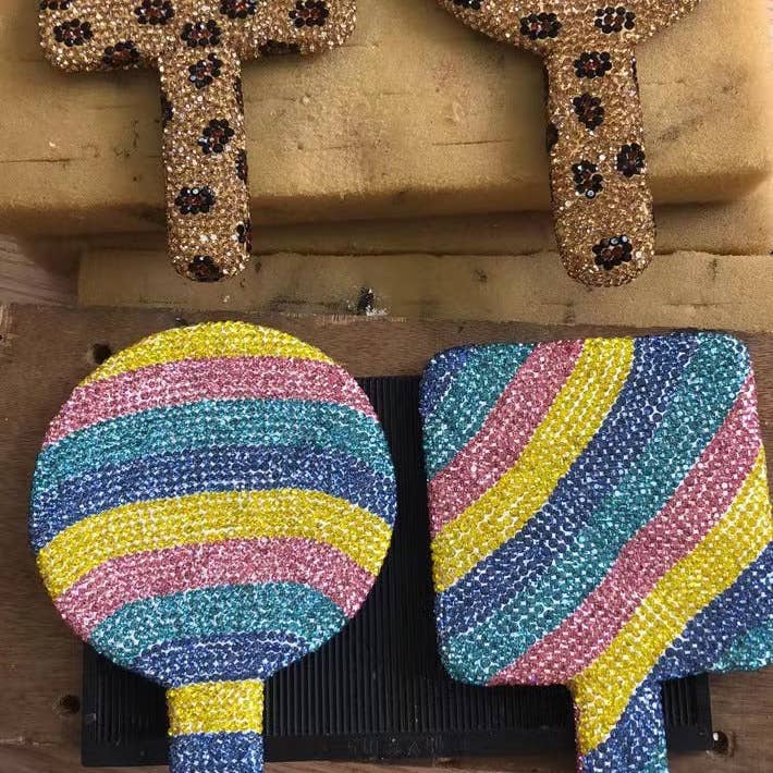 Ole - Wholesale Compact mirror - Square Ceramic Rhinestone Hand Mirror M04307