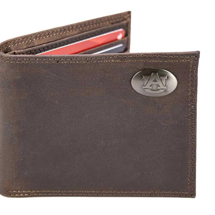 Auburn Tigers Men's Collegiate Bifold Leather Wallet. for wholesale by Zep-Pro