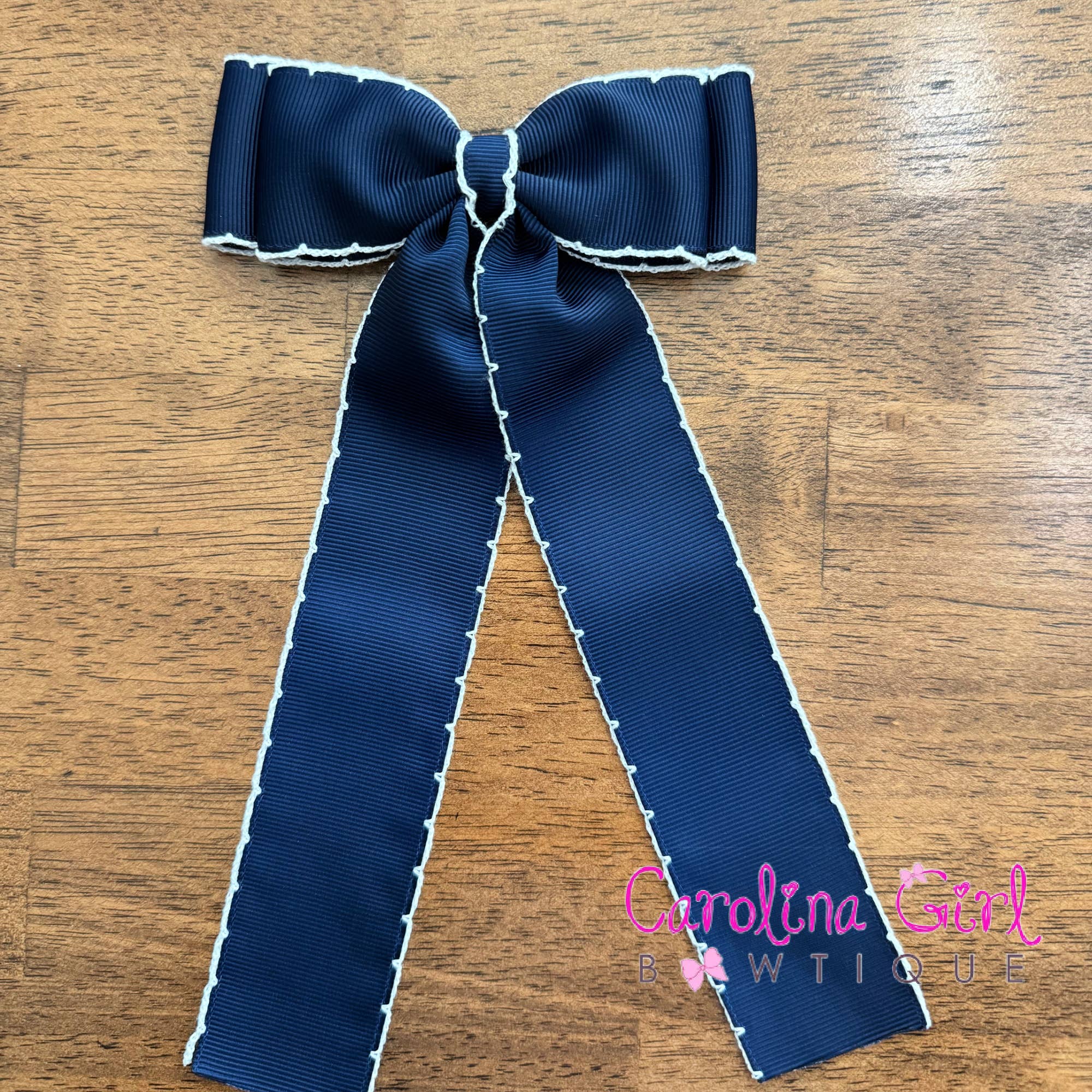 Carolina Girl Bowtique - Wholesale Hair Bow - Women's - 5 in Double Stacked Moonstitch Hair Bow with Long Tails2