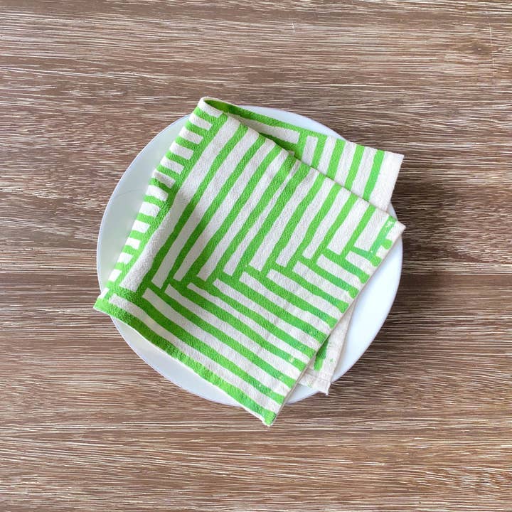 Bright Beige - Wholesale Dinner & Cloth Napkin - Fresh Painterly Stripe Hand Printed Cotton Napkins, Set of 45