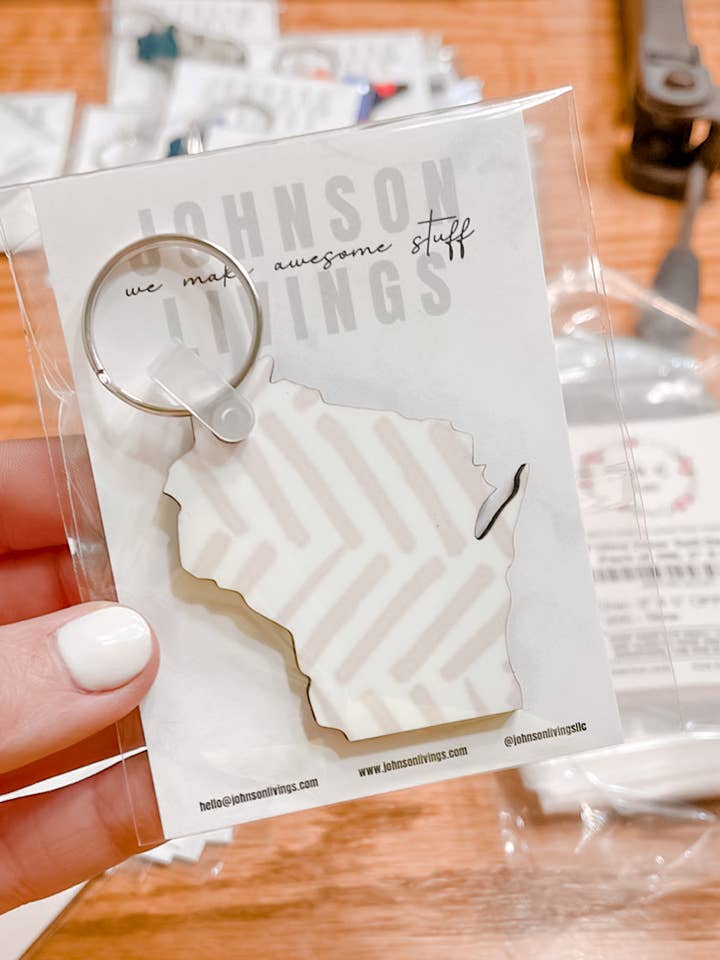 Boho Lines Wisconsin sleutelhanger voor wholesale door Johnson Livings LLC