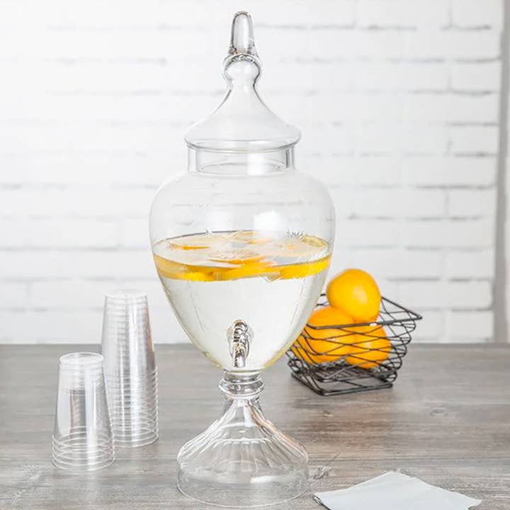 Jay Import CO - Wholesale Drink Dispenser - Winston Cold Beverage Clear Glass Dispenser 128oz. 7.48"Dx19.10"H4