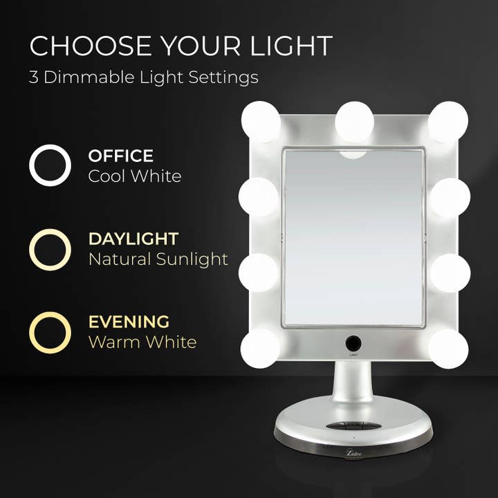 Silver Melrose Lighted Makeup Mirror with Magnification & Bluetooth for wholesale on Faire