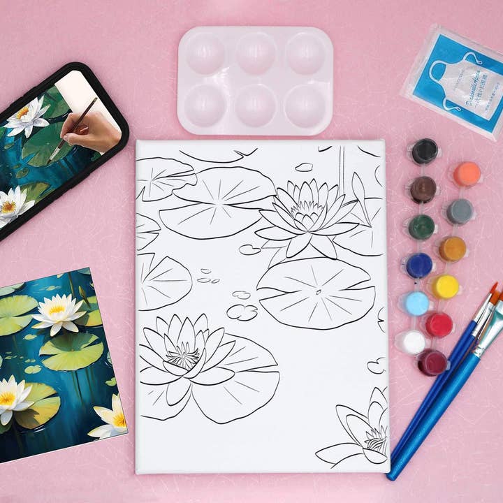 Pond of Tranquility- Pre-drawn Canvas Acrylic Painting Kit with Follow-along Video for wholesale by The Artist's Nest