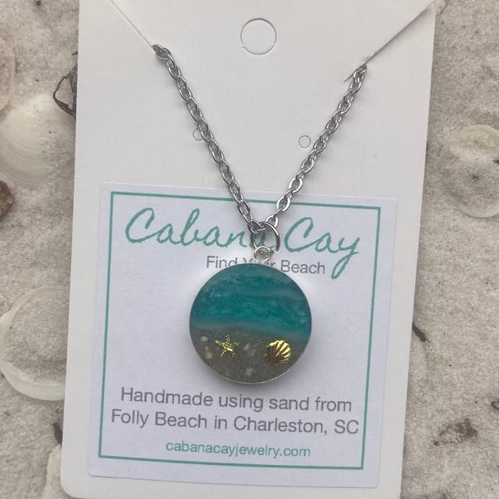 Beach Sand Sterling Silver Circle Necklace (choose your beach) for wholesale by Cabana Cay