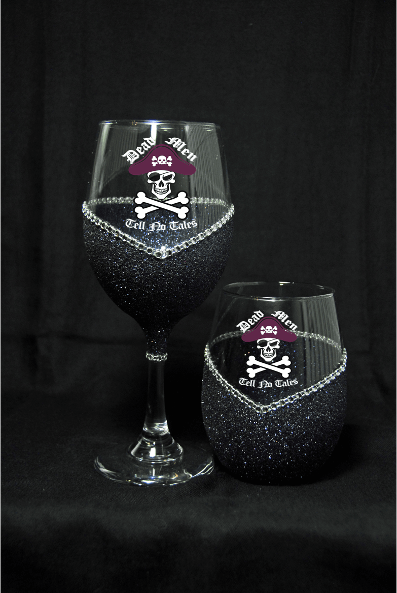 WineyBitches.Co - Wholesale Wine Glass - Dead Men Tell No Tales – Bling Glitter Glass Wine Glasses (Pirate Theme Collection)0