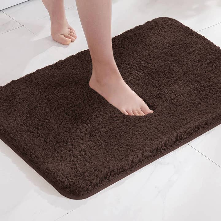 home mart goods - Wholesale Bath Mat Set - Large 2 Piece Brown Microfiber Soft Thick Plush Bath Mat Set