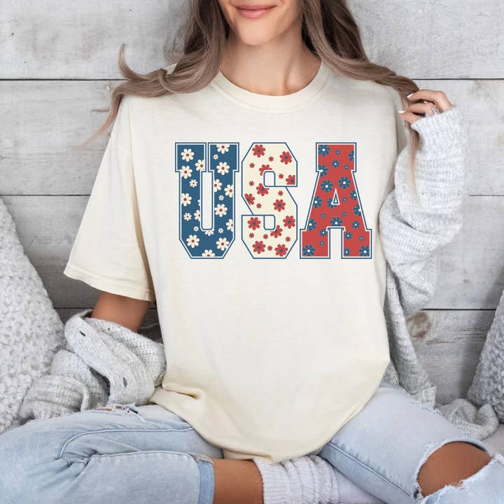Floral USA Tee Comfort Colors for wholesale by Lori and Val