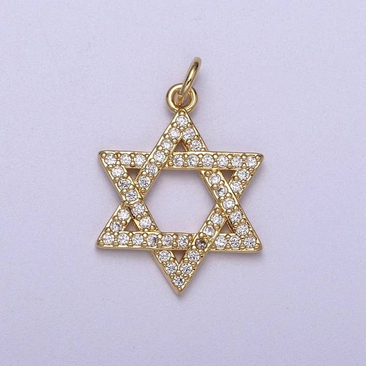 Wholesale Cubic Gold Star of David Charms, Cz Star Jewish Religious Pendant N-336 for wholesale by Aim Eternal