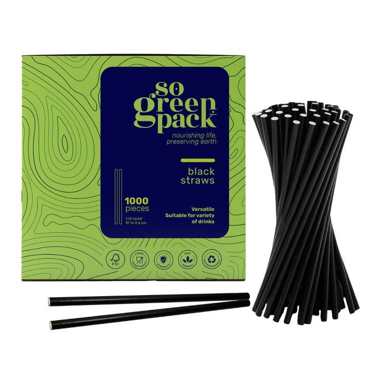 Sogreenpack - Vendita all'ingrosso Cannuccia - Cannucce di Carta Nera 7,75" Ecologiche Biodegradabili 1000 Pezzi