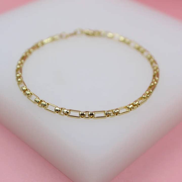MIA Jewelry - Wholesale Link & Chain Bracelet - 18K Gold Filled Rounded Figaro Inspired Box Bracelet0