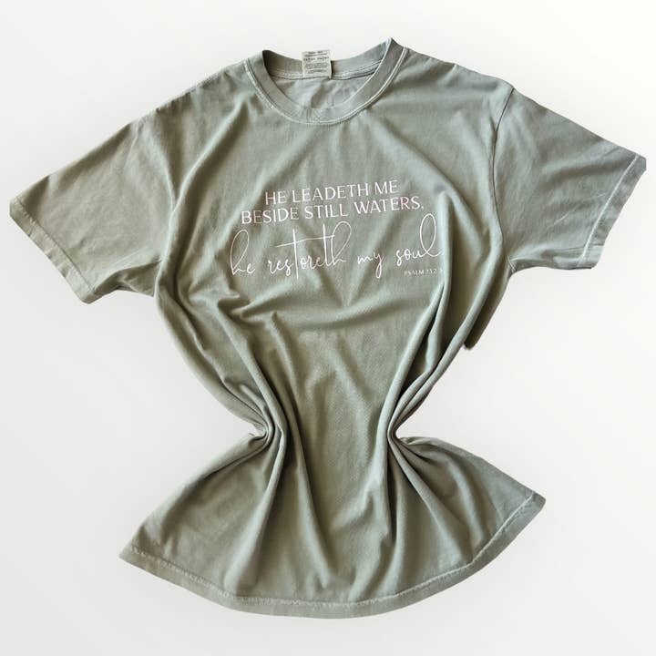 He Leadeth Me Beside Still Waters. He Restoreth My Soul Tee for wholesale by Seed of Promise