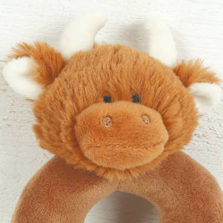 Jomanda Soft Toys & Accessories - Wholesale Handheld Rattle - Baby - Scottish Highland Brown Cow Baby Plush Soft Toy Rattle -10CM