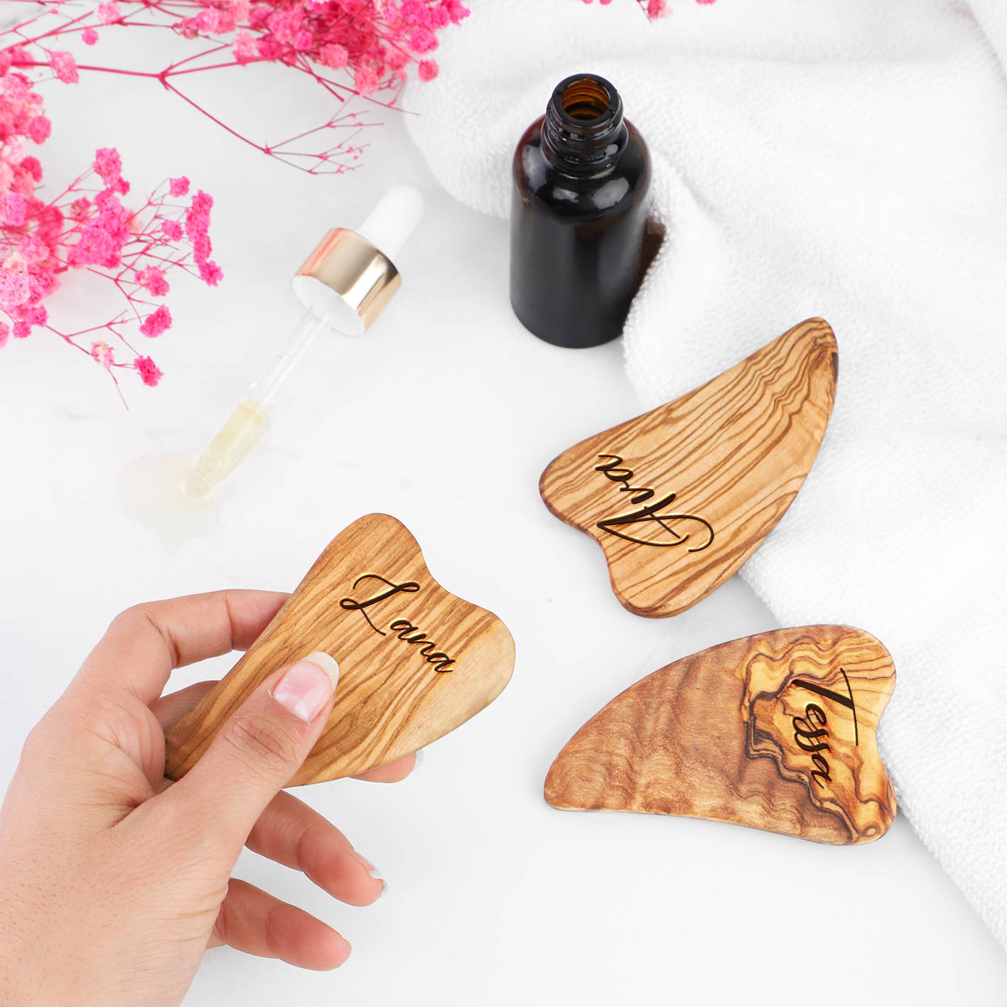 Krafts GmbH Olive Wood - Wholesale Gua Sha Tool - Gua Sha Set aus Olivenholz – Herzform, 3-teilig10