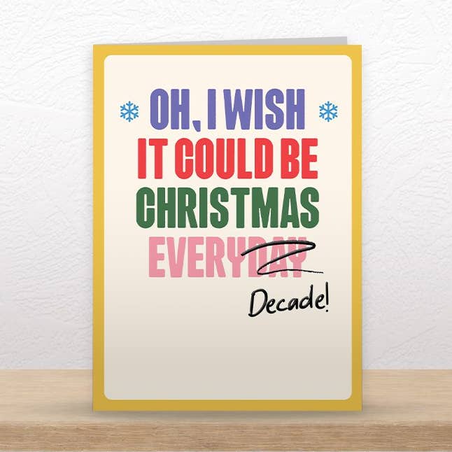 Funny Crossed-Out Christmas Every Decade Card for wholesale by Quitting Hollywood