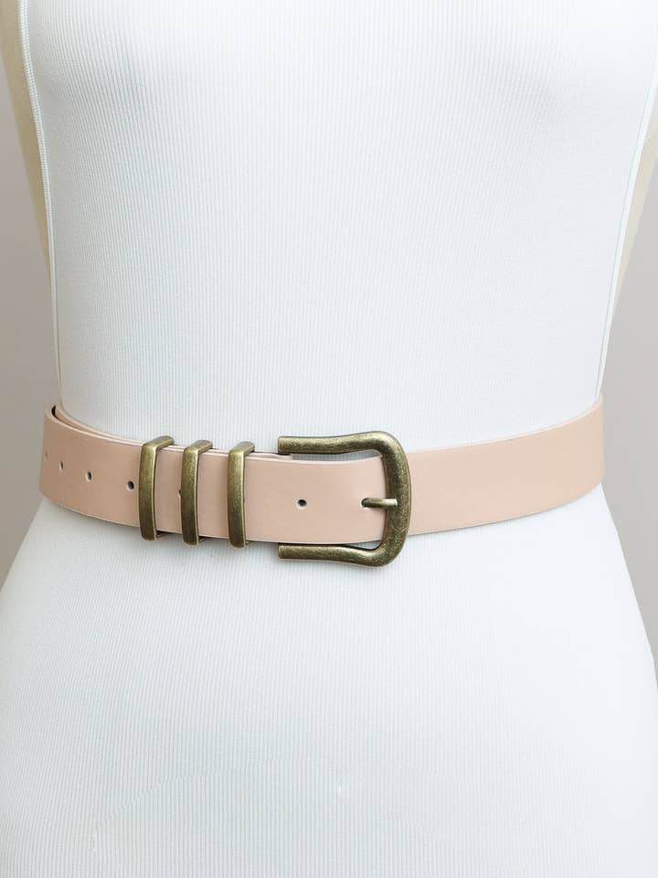 Blush Leather Belt with 3 Ring Fasteners 👖 for wholesale by Leto Accessories