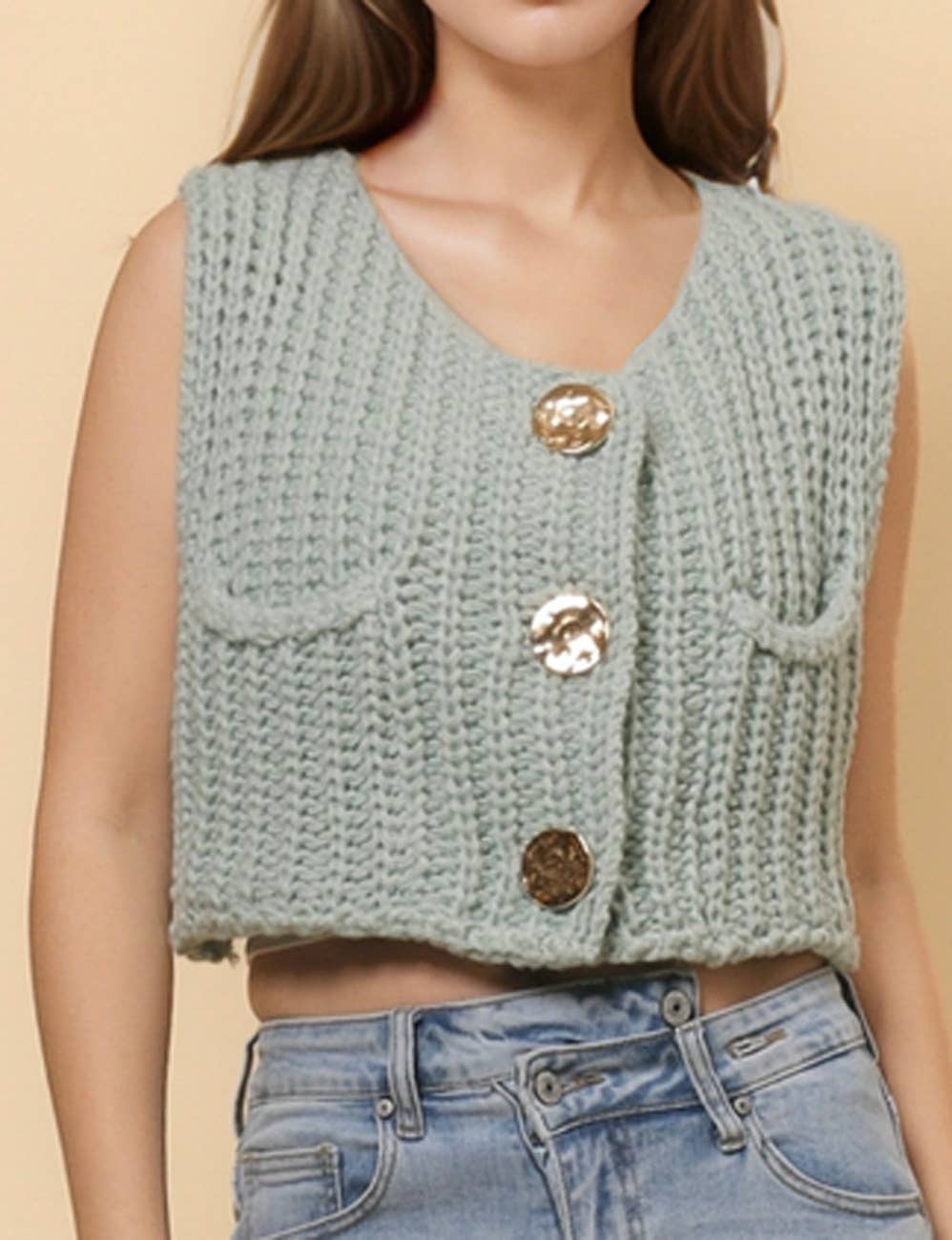 Sweetkama – Engroshandel Strikvest/slipover – Kvinder – Sweetkama damevest med rund hals i ensfarvet strækstof, kort model22