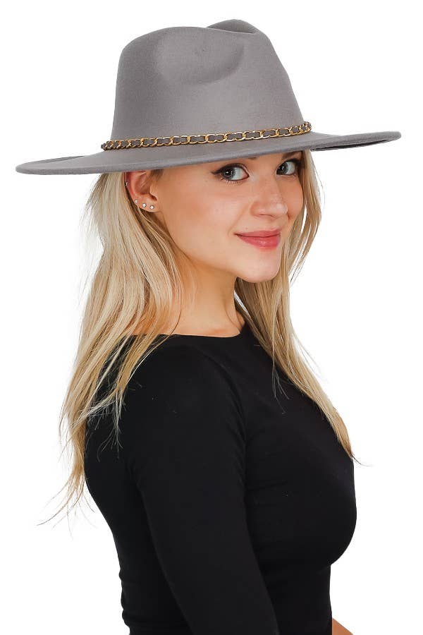 Cap Zone - Vente Chapeau en feutre – unisexe - Chapeau de rancher à large bord à chaîne dorée en faux daim3