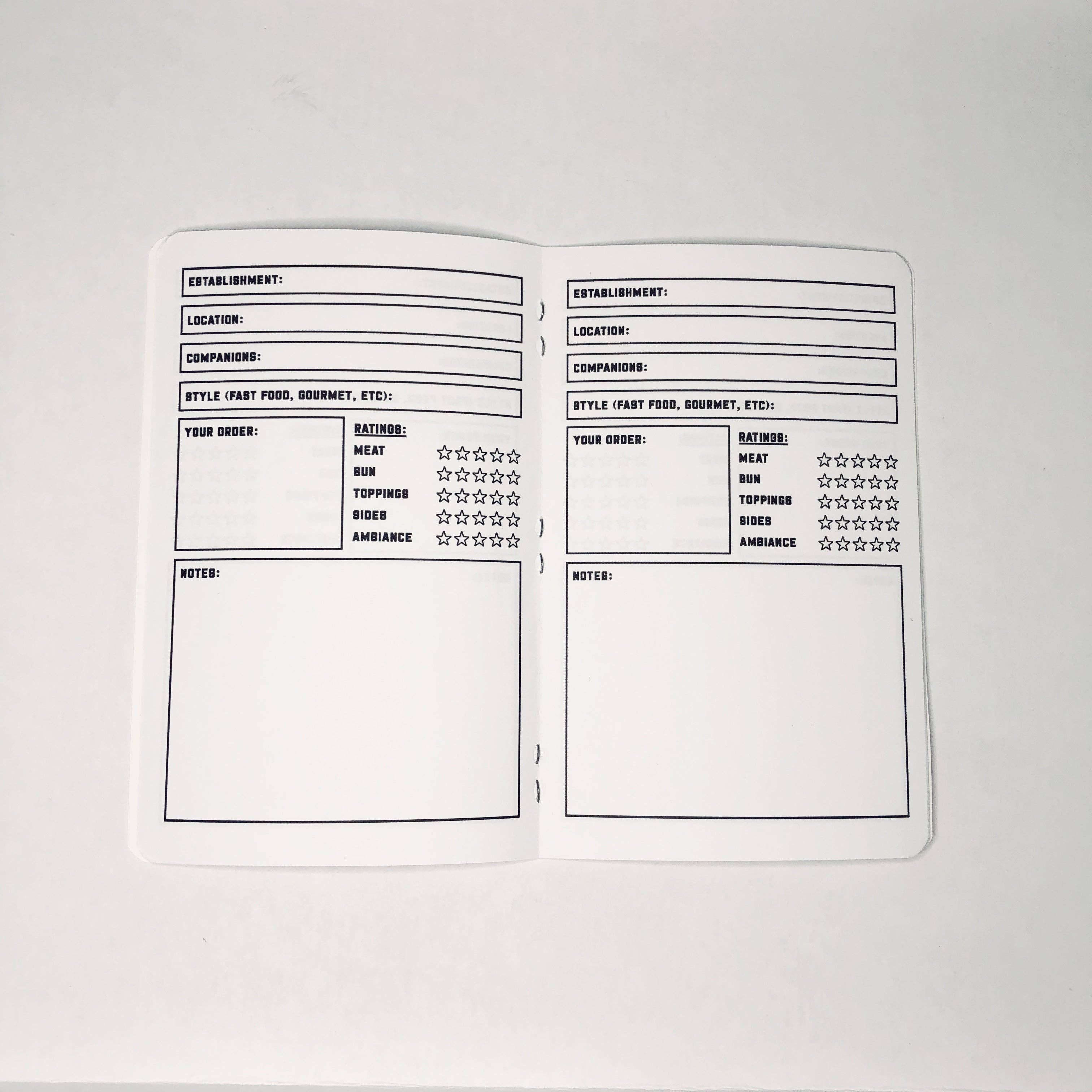 Justin Ryan Books - Wholesale Notebook - Burger Log Book - Two 20-page books - Rate Burger adventures2