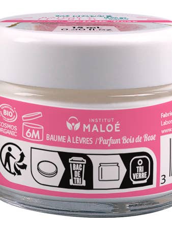 Organic lip balm scented with rosewood essential oil for wholesale by Institut Maloé