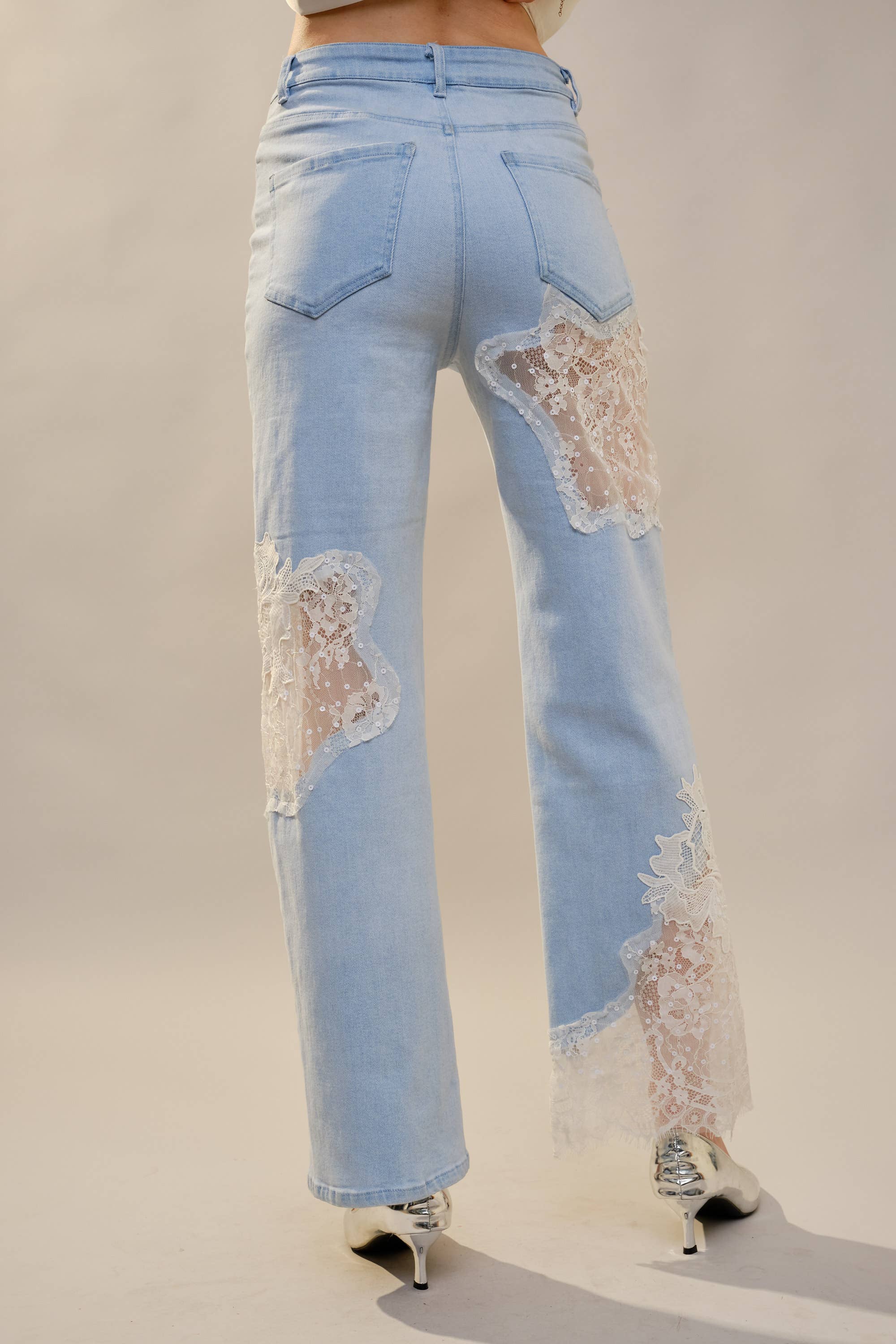 Blue B - Wholesale Jeans - Women's - 23421P - Lace Patchwork Straight Leg Jeans13