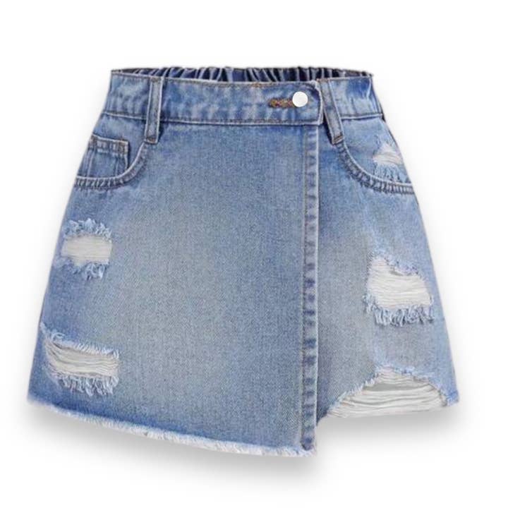 Falda-pantalón vaquera desgastada para venta al por mayor de Zeus and Lexi Kids