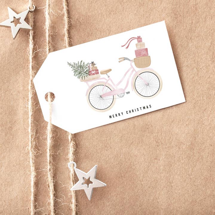 Conjunto de 6 etiquetas para presente de Natal Cruiser Bike por atacado de Dear Lila Paperie