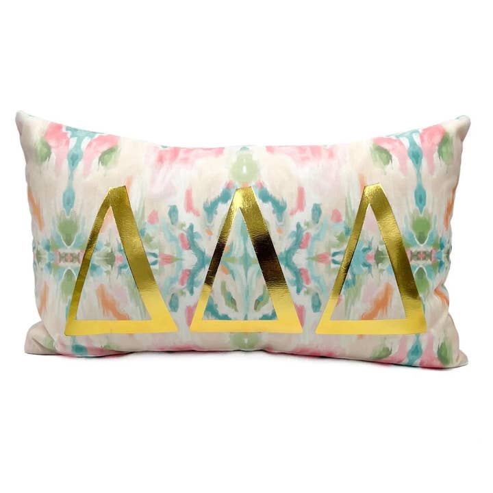 Tri Delta DDD Goldfolie Kaleidoskop Griechisches Kissen für den Großhandel von Rachel Brooks Design, LLC