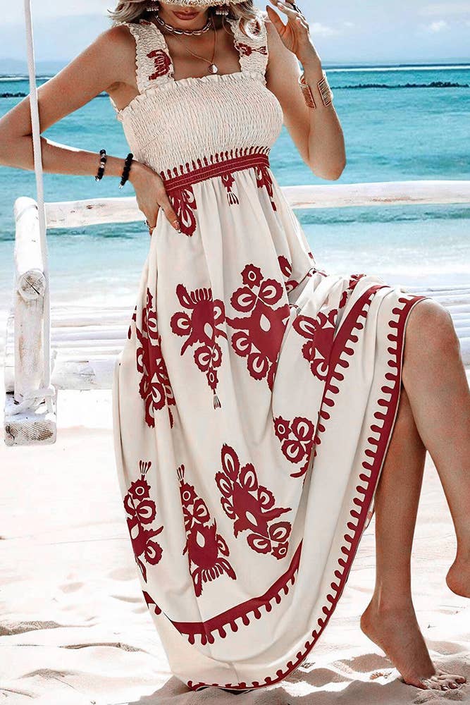 UNISHE - Wholesale Dress - Women's - Beach Resort Style Printed Bandeau Maxi Dress ZK185612