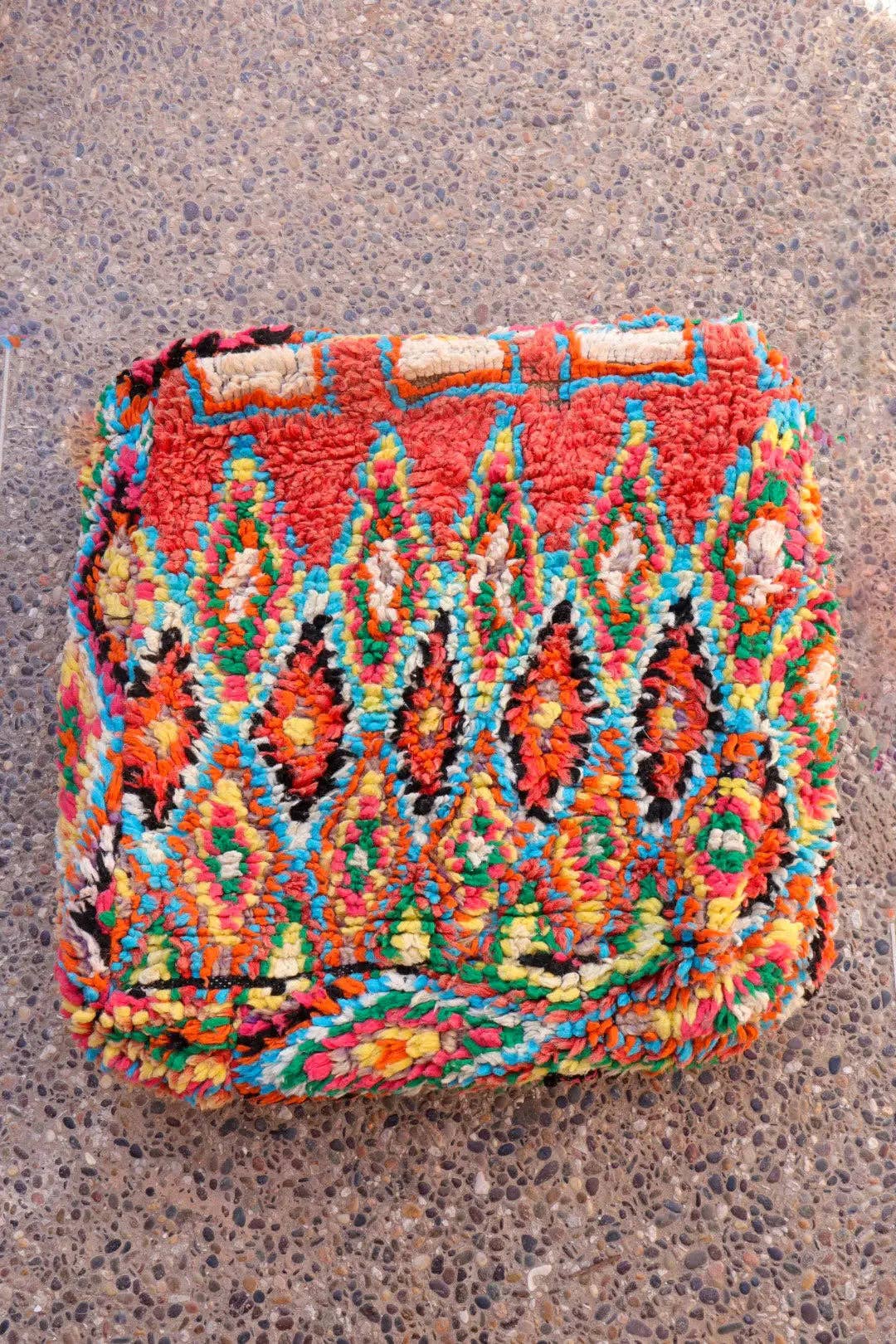 Néda - Wholesale Pouf - Colorful Berber Pouf Azilal Coral Multicolor0
