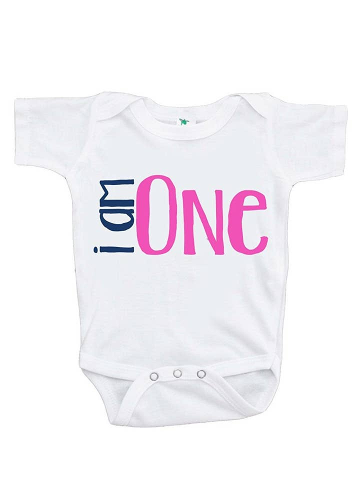 7 ate 9 Apparel Baby Girls' Novelty I am One First Birthday Onepiece Outfit for wholesale by 7 ate 9 Apparel