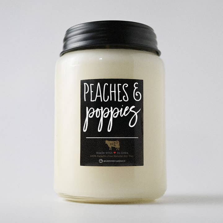 Milkhouse Candle Company - Wholesale Jar/Filled Candle - 26 oz Farmhouse Jar Candle: Peaches & Poppies0