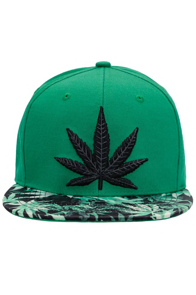 Cap Zone - Wholesale Flat Brim Cap - Men's - Marijuana Cannabis Leaf Weed Bush Print Snapback7