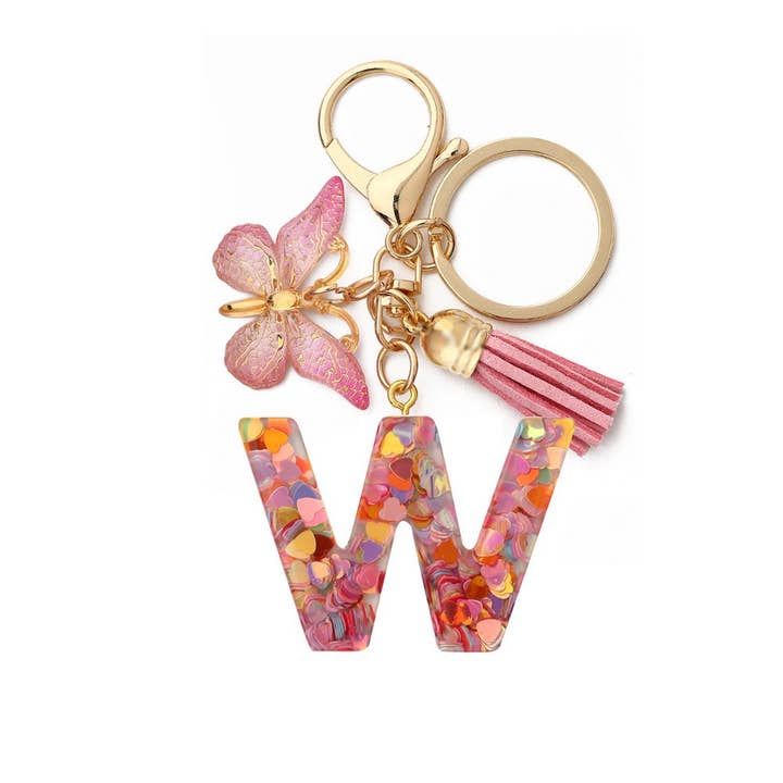 ACCITY - Wholesale Keychain - Women's - Glitter Resin Letter Butterfly Keychain_CWMM686622