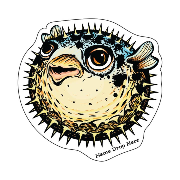 Autocollants personnalisés poisson-globe – Ajoutez le nom de votre boutique ou ville pour la vente par Two Little Fruits