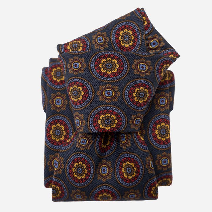 La Vigna - Printed Wool & Silk Tie - Navy for wholesale by Elizabetta Made in Italy USA