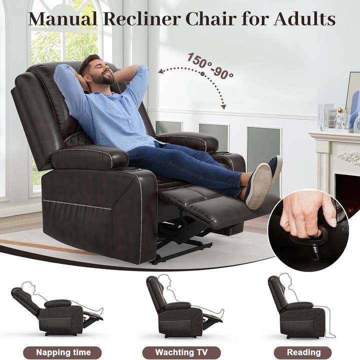 Brown Three Seater Recliner Sofa Set Oversize Chair Removable Console Living Room Furniture For Comfort for wholesale on Faire3