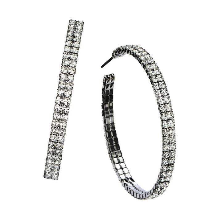 Hoops, 45 mm, 2-reihig, rhodiniert, mit weißen Schreien für den Großhandel von Luxe on Main LLC