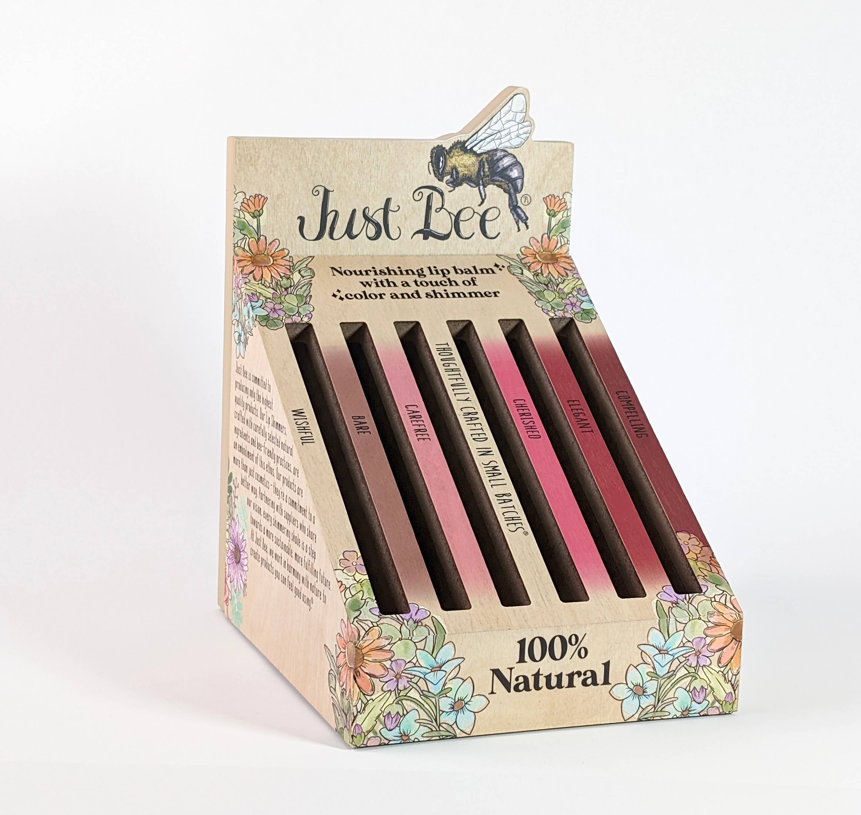 Just Bee – Großhandel Lippenfarbe/-tönung – Lip Shimmer — Großes Shimmer-Display — NUR Display0