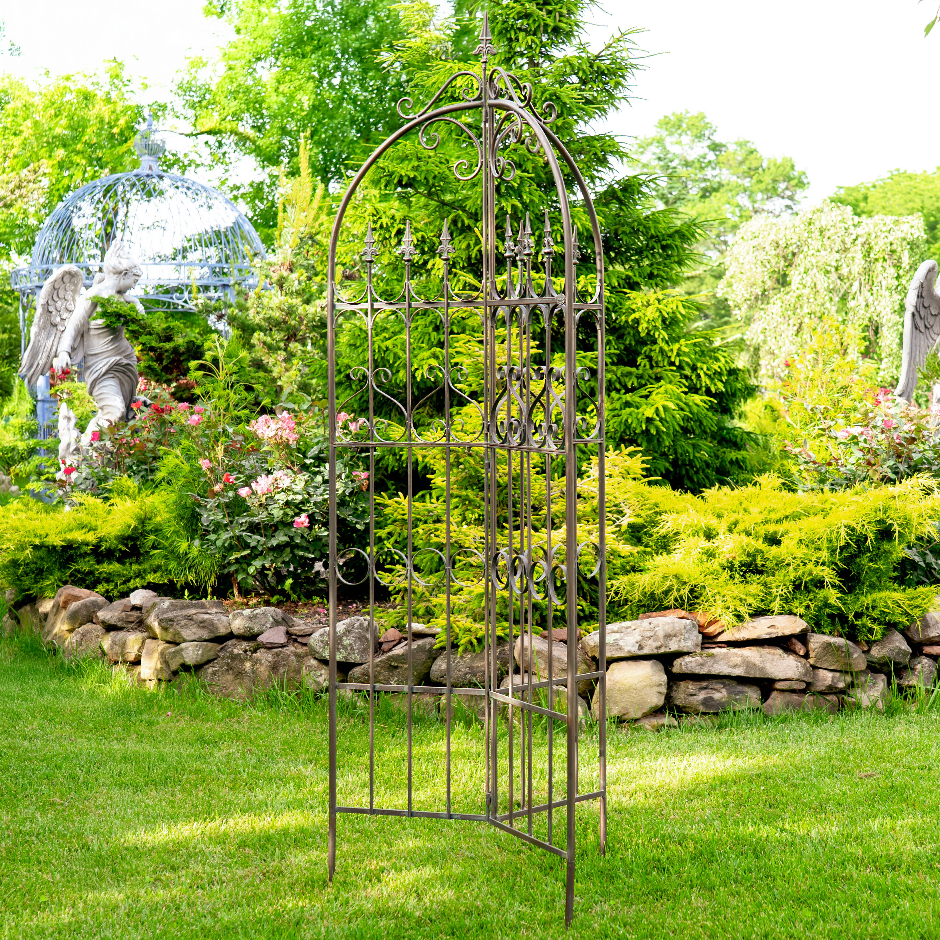 Zaer Ltd. International - Wholesale Trellis - Three Wall Iron Trellis with Fleur-de-lis "Paris 1968" -7.7'5