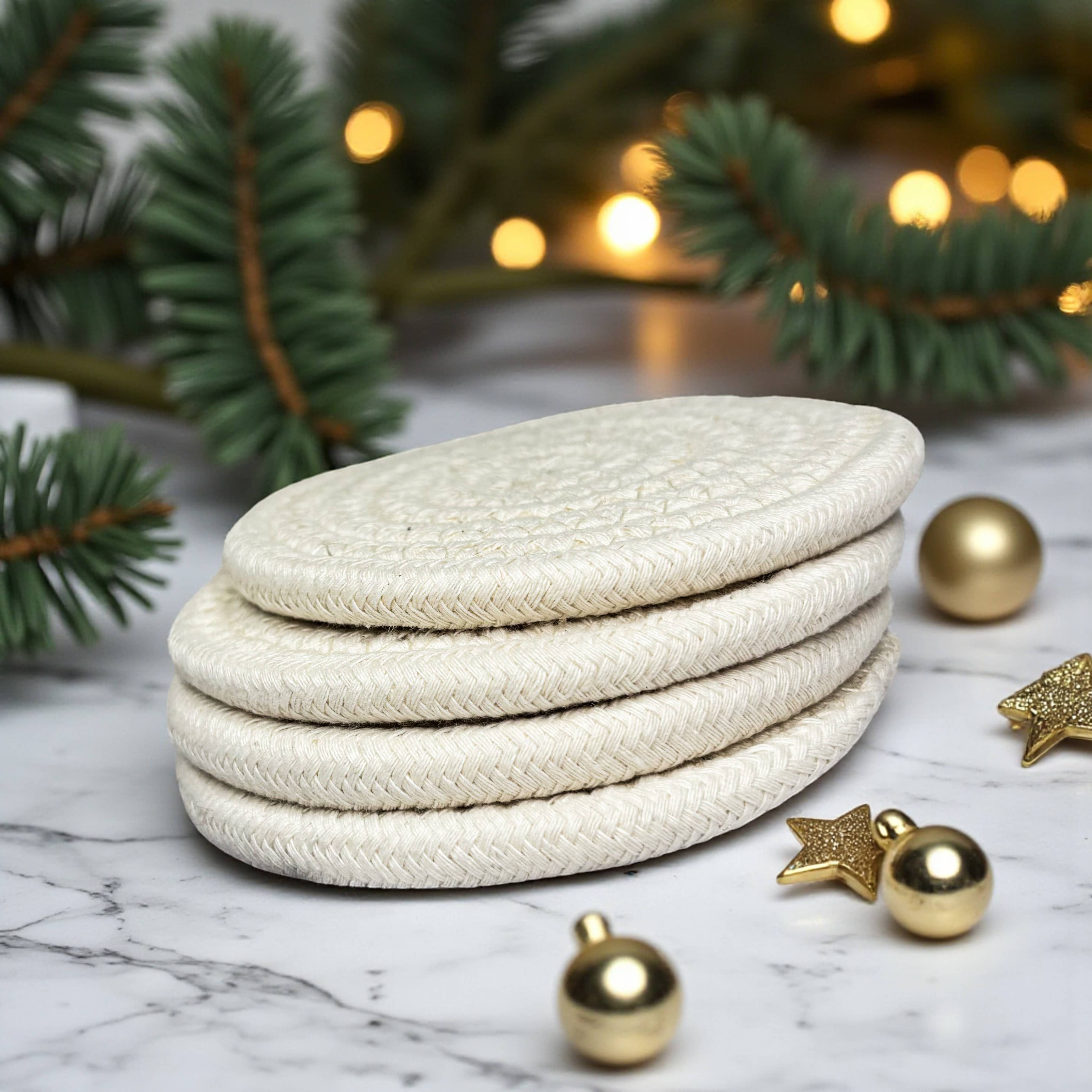 Gia Roma - Wholesale Coasters - Christmas Coasters, Red Candy Cane Braided Cotton Fabric Set14