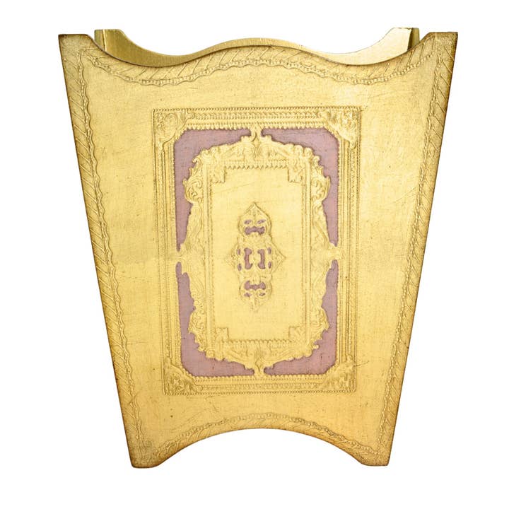 Via Graceffo - Wholesale Prullenbak/vuilnisbak - Florentijnse Gesneden Houten Prullenbak, Roze en Goud, Gemaakt in Italië9